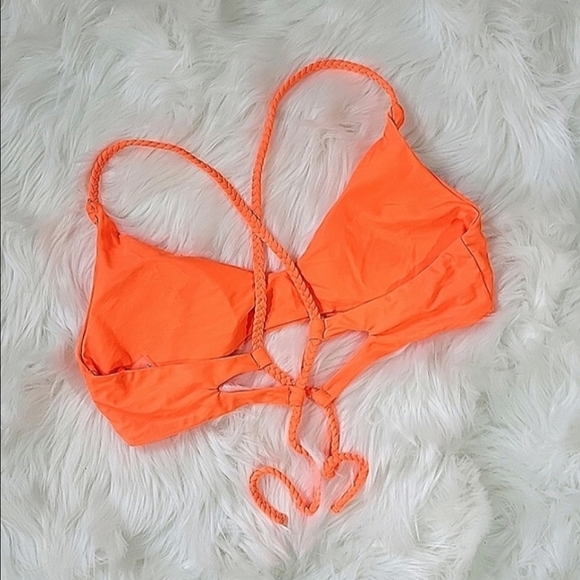 Neon Orange Bikini with Sexy Braided Straps Lined Cups Fits S/M EUC 🌴🌞 - Picture 3 of 6